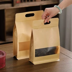 Bolsa de papel Kraft reutilizable con cremallera, 10 piezas, para nueces, aperitivos, té, dulces, granos y regalo, embalaje para el hogar y la pequeña empresa