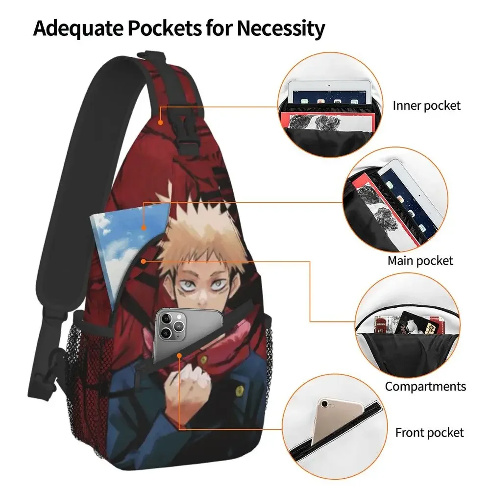 Moda Jujutsu Kaisen zawieszka plecak typu Crossbody mężczyzn Yuji Itadori Anime Manga torba na klatkę piersiową na ramię do podróży