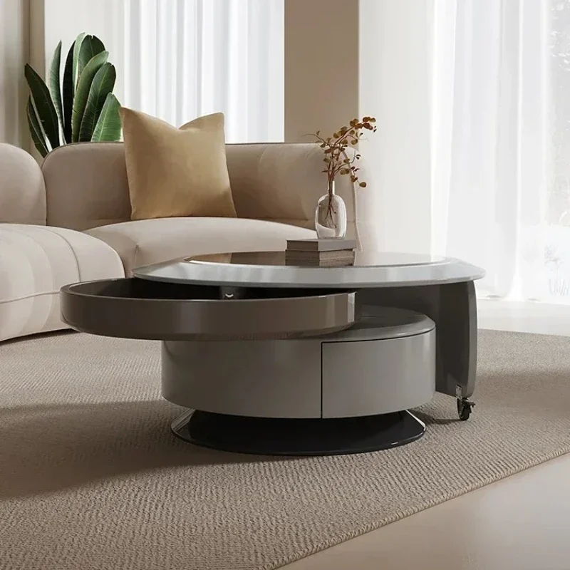 

A Italian Coffee Table Designer Model Living Room High-Grade Artistic Small Apartment Rotatable Retractable Round Coffee Tabl