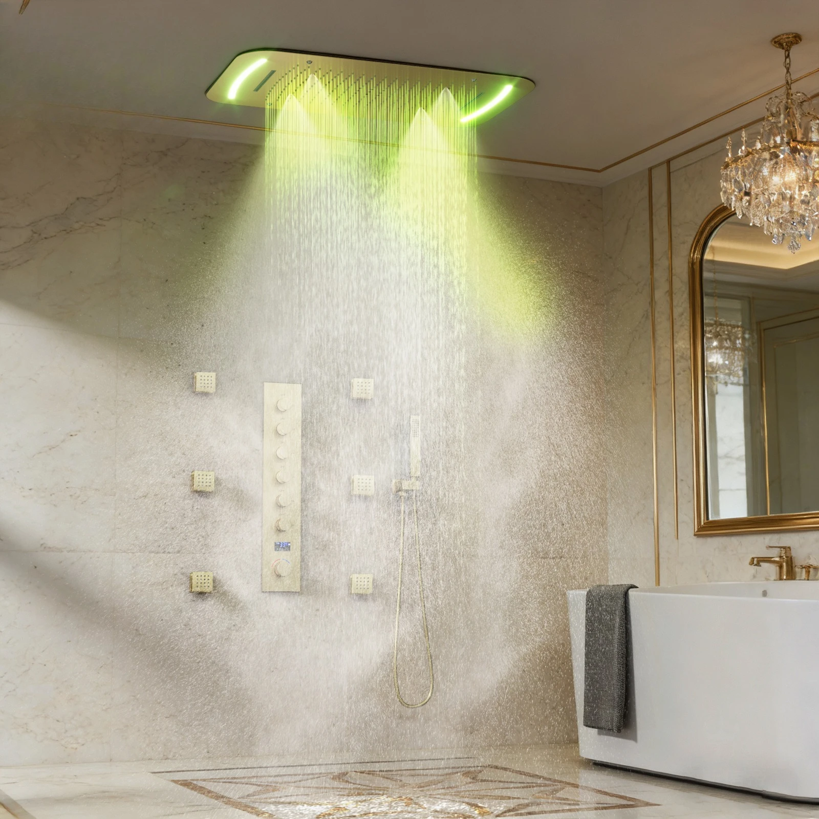 Stainless steel concealed shower set LED shower head Household multi-functional  system Simple  head