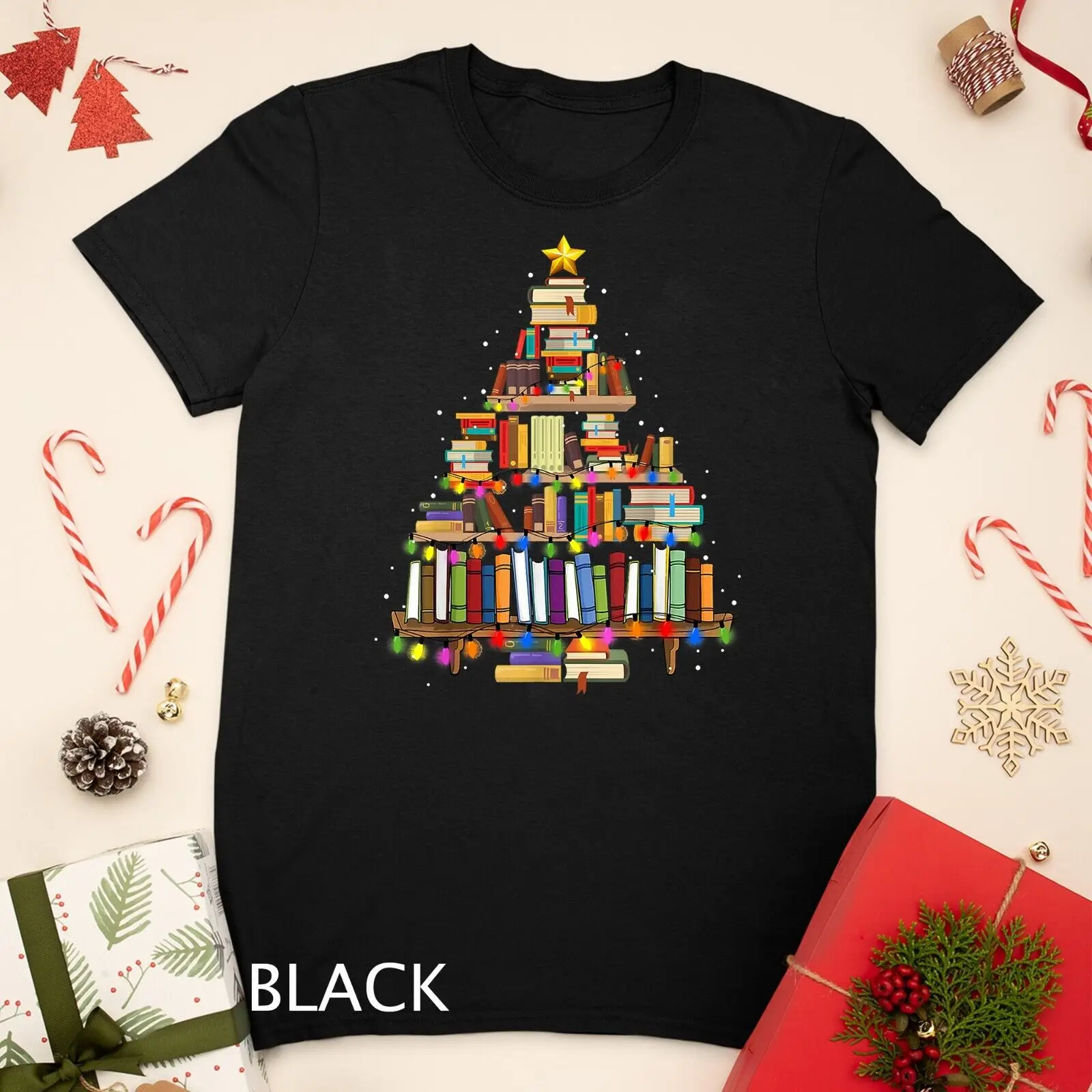 Christmas Library Tree Gift For Librarian And Book Lover T-Shirt Unisex T-shirt