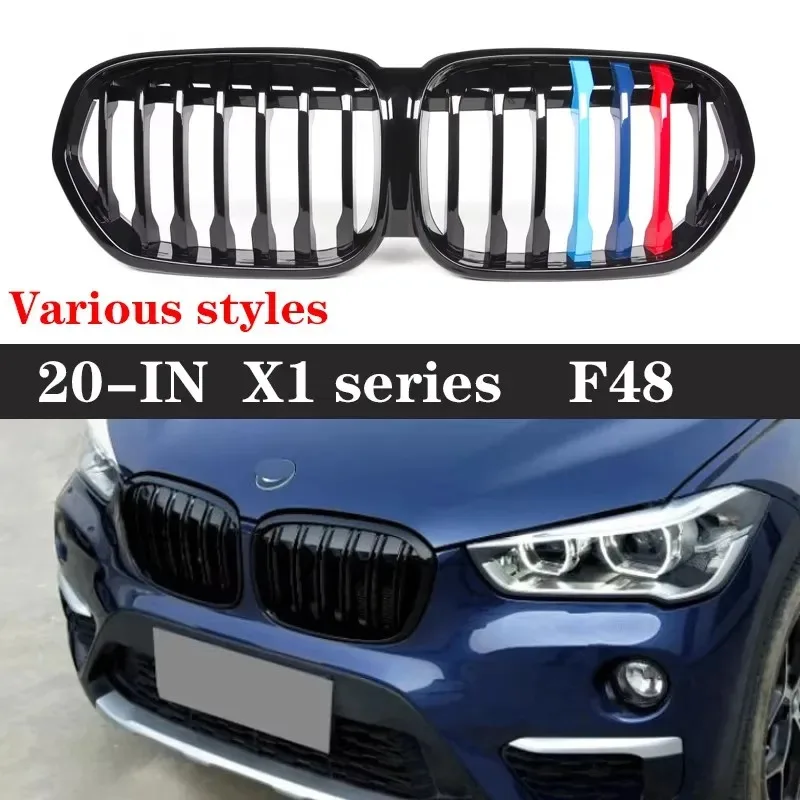 

For BMW X1 F48 F49 2020+ M Style Kidney Grille Glossy Black ABS Color Plastic Front Bumper Auto Decor Grill body kit