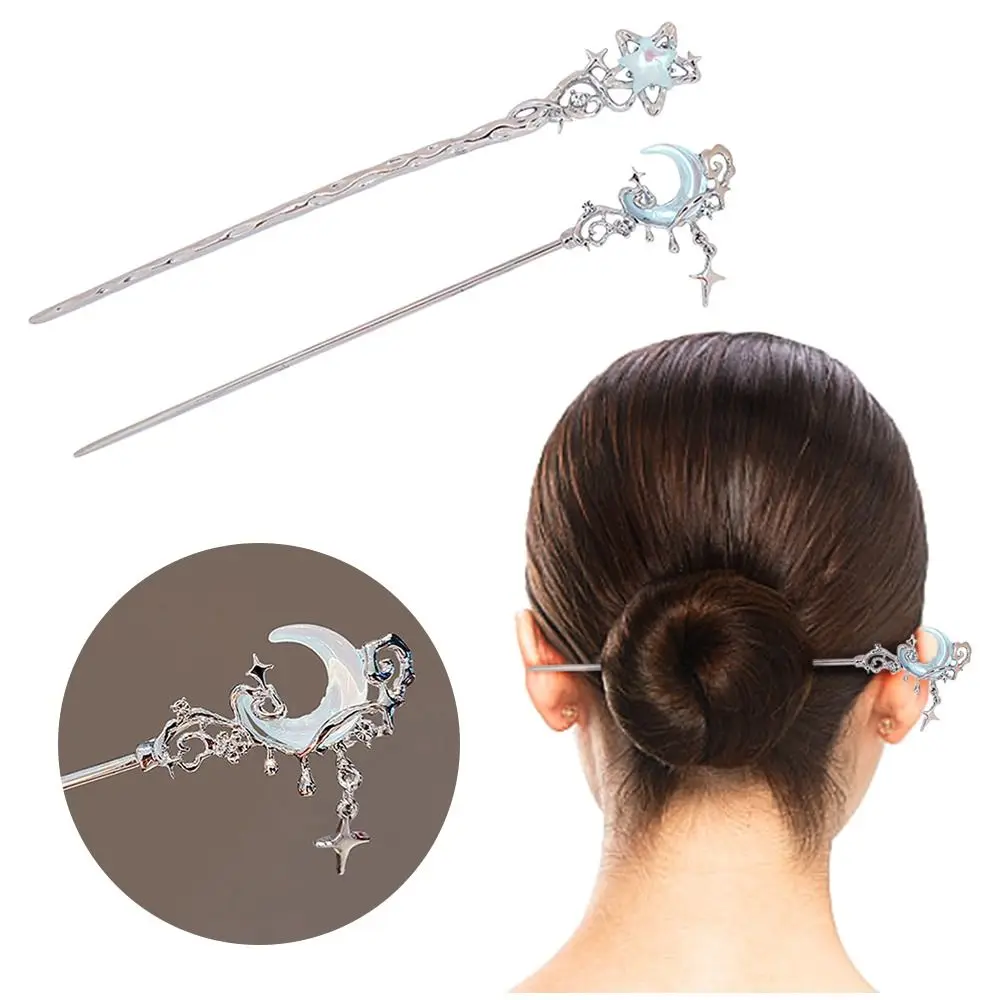 Fashion Chinese Moonlight Stone Star Hairpin Ancient Style Moon Shaped Hairpins DIY Hair Accessories Women