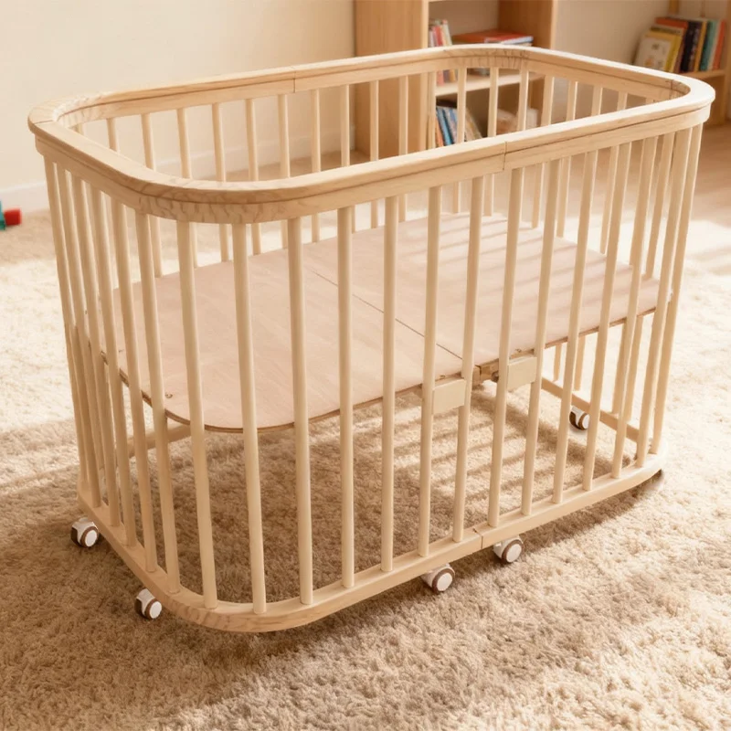 

Мобильная белая многофункциональная регулируемая деревянная кроватка для новорожденных и двойняшек с колесиками для детского сада