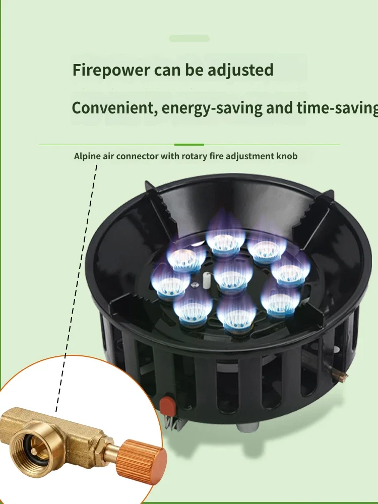 21000W 9-Core Camping Stove High-Power Gas Burner Strong Fire Power Portable Tourist Burner Windproof Stove Burner for Outdoor