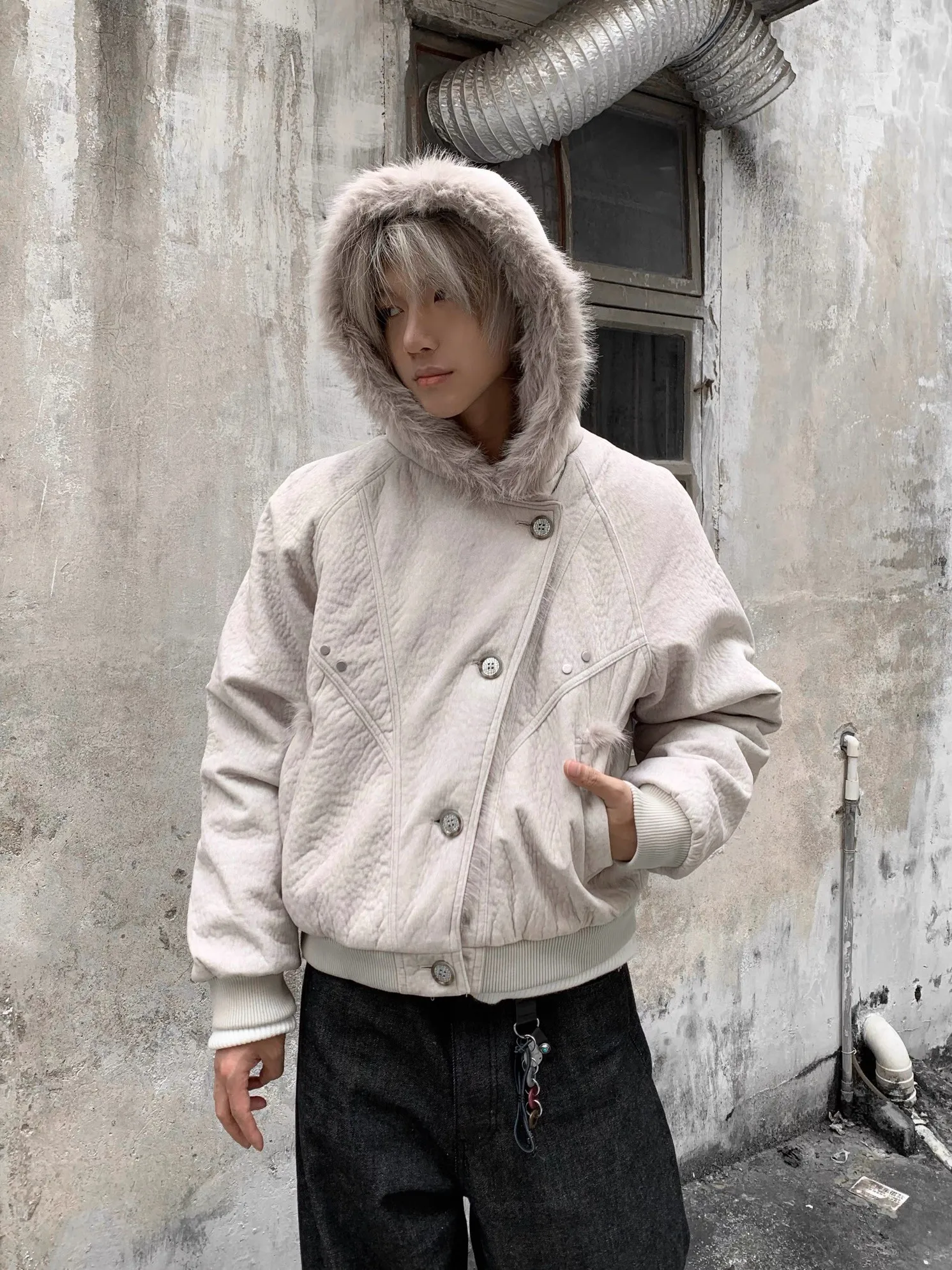 

American Retro Pluy Men's Jaet Thiened Winter Coat Warm Hooded Wide Eagle Design Casual Long Sve Button up