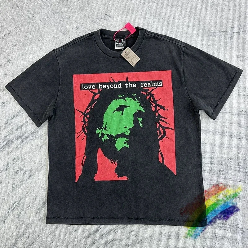 

Футболка Washed Saint Jesus для мужчин и женщин, лучшее качество, футболка Love Beyond The Realms, футболки