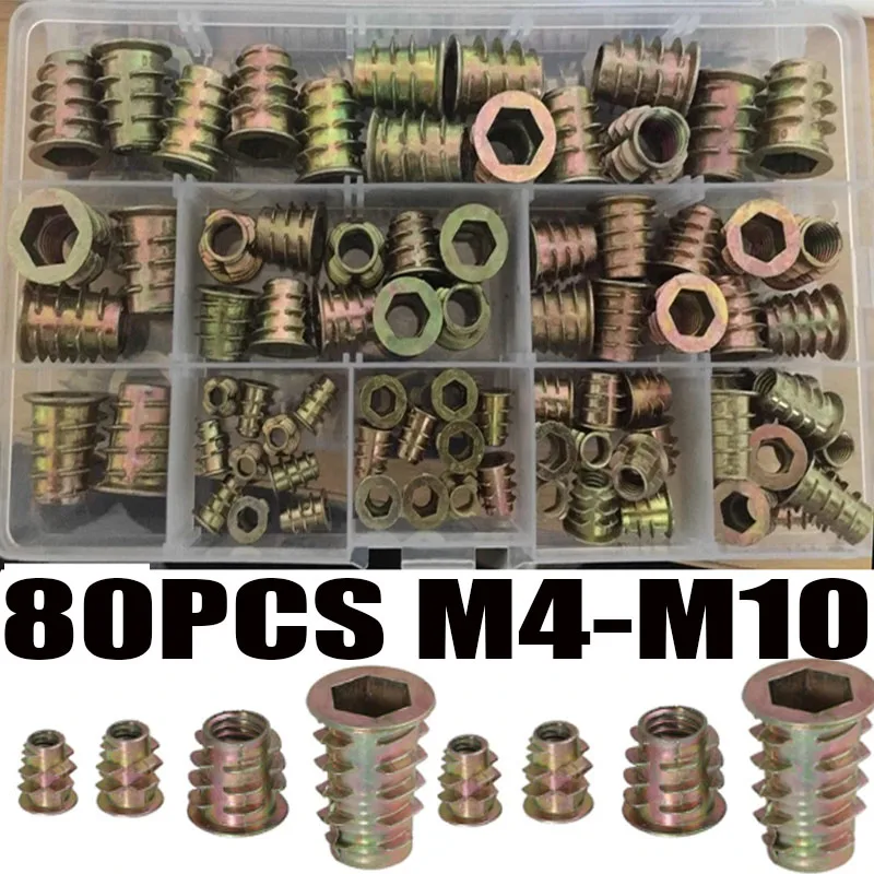 

80PCS Furniture Insert Nut Alloy Steel Hex Socket Head Drive Screw For Wood Metric Thread Assortment Tool Kit M4 M5 M6 M8 M10