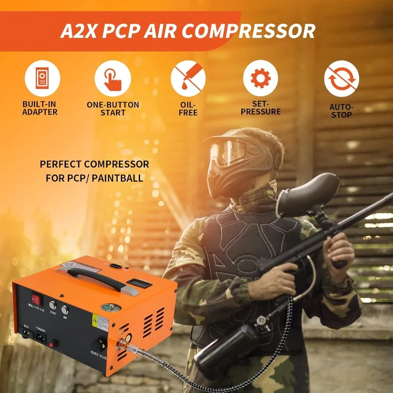 One Button Start, Auto-Stop, Portable 4500Psi/30Mpa, Oil/Water-Free, HPA Compressor for Paintball/PCP Air Rifle/Scuba Tank