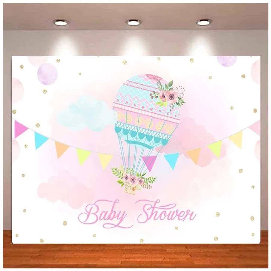 

Photography Backdrop Baby Shower Hot Air Balloon Banner Pink Cloud Decoration Kids Party Background Party Booth Cake Table