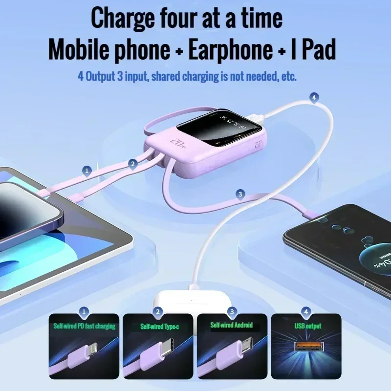 2024 NEW Digital Display Power Bank Comes With 4 Wires Large Capacity PowerBank Mobile Phone External Battery For Xiaomi iPhone