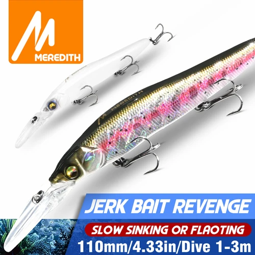 MEREDITH Minnow-Señuelos de pesca de 11cm, Wobblers de hundimiento lento o flotante, anzuelos de calidad, aparejos de pesca con caja al por menor