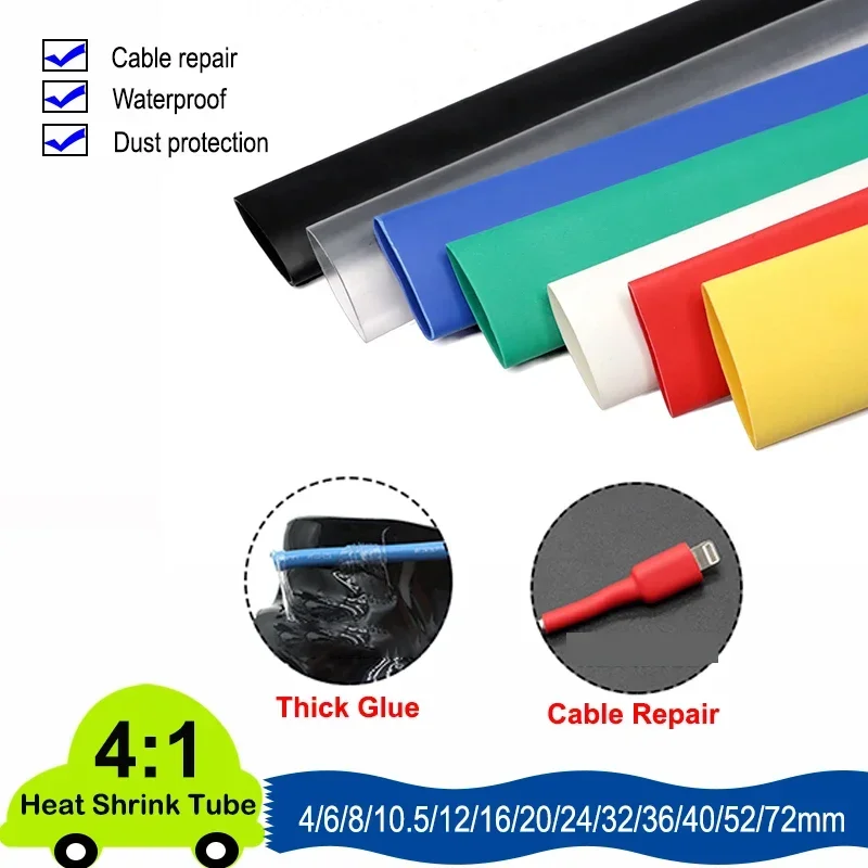 1/2/5/10/25M 4:1 Heat Shrink Tube With Glue Thermoretractile Tubing DIY Cable Insulation Wire Connection Sleeve 4 6 8 12 52 72