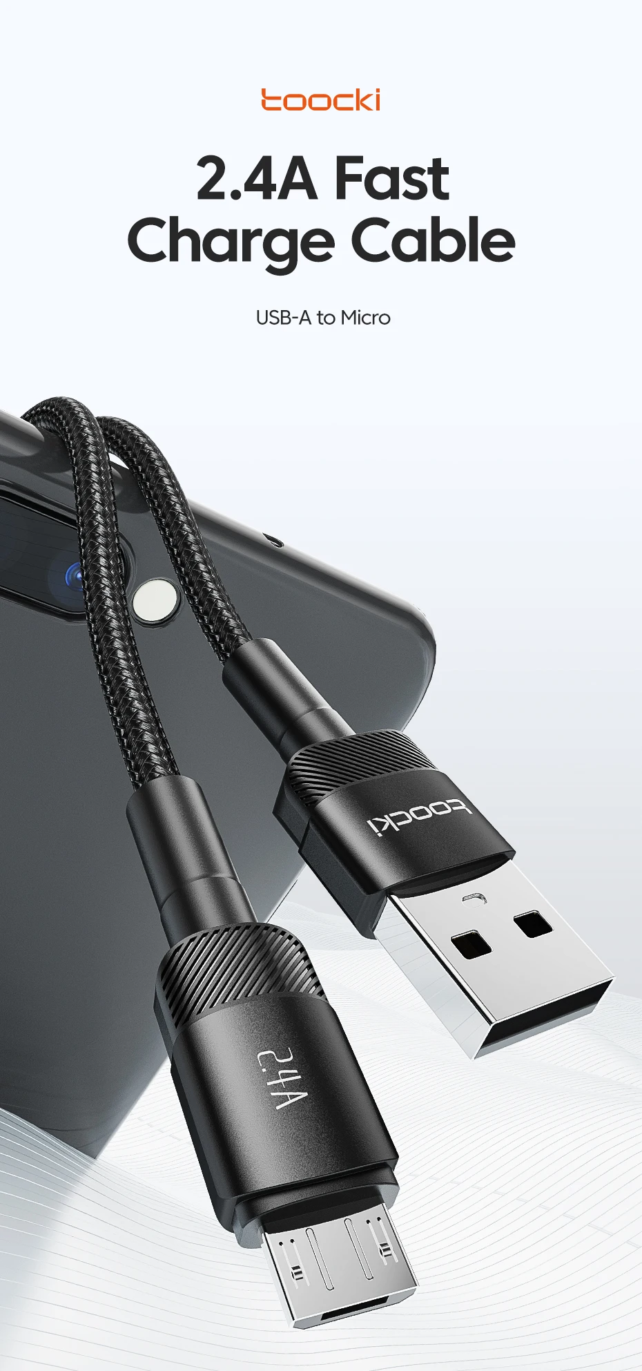 Toocki 2,4A USB-zu-Micro-Kabel für Kopfhörer und Ventilatoren, 1/2/3/5er-Pack, Schnellladung, Handy-Micro-Kabel für Samsung Xiaomi, Datenkabel – Detail 1