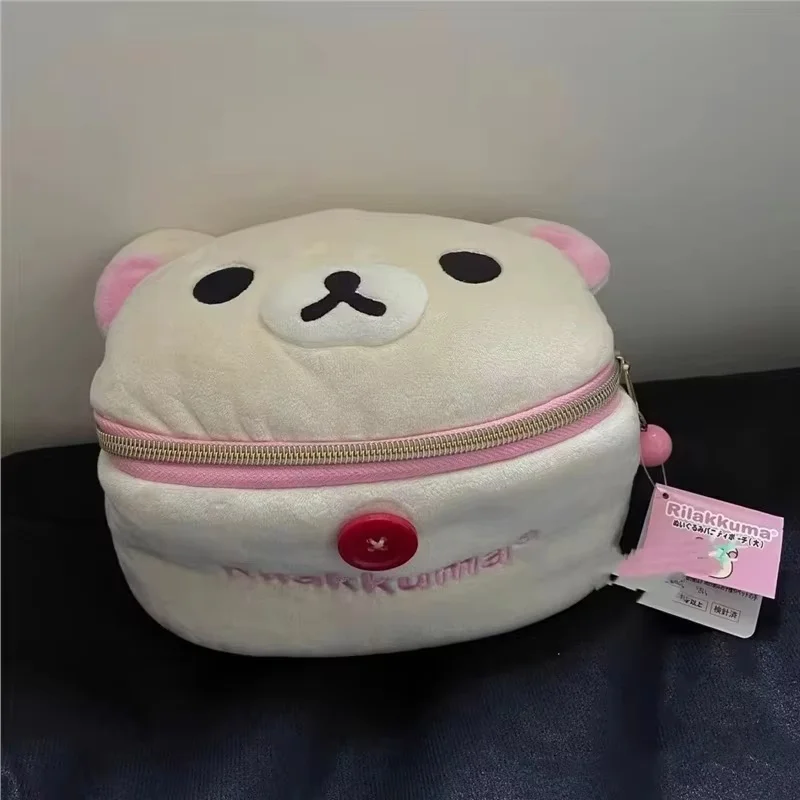 Cute Rilakkuma Bear Girl Plush Elliptical Stereoscopic Makeup Bag Portable Storage Bag Cute Cartoon Easy Bear Bear Storage