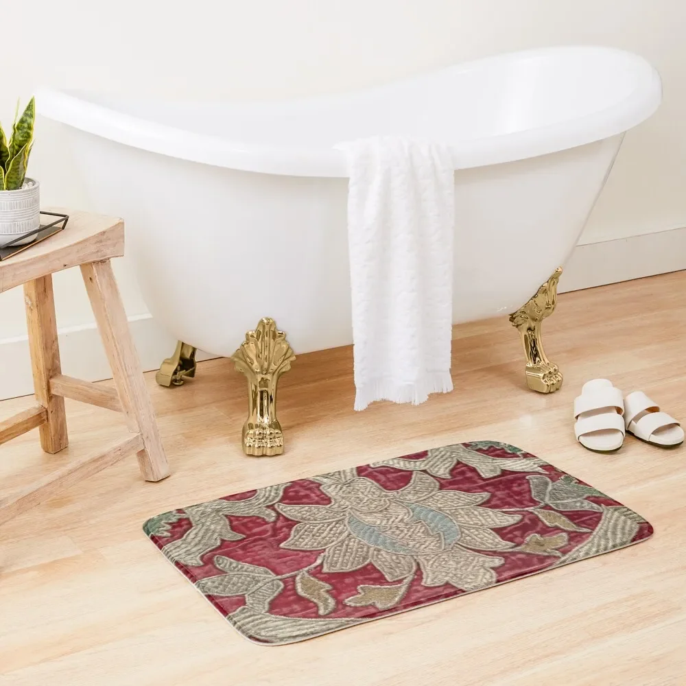 

Baroque Red Floral Velvet Brocade Bath Mat Slip-Resistant Kitchen Mat