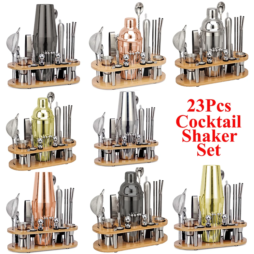 

23-Piece Complete Bartender Kit with Stainless Steel Bar Cocktail Shaker Kit and Wooden Stand Cocktail Kit for Home Bar Party