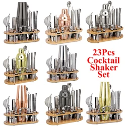 23Piece Complete Bartender Kit Stainless Steel Bar Cocktail Shaker Kit With Wooden Stand Cocktail Set for Home Bar Party