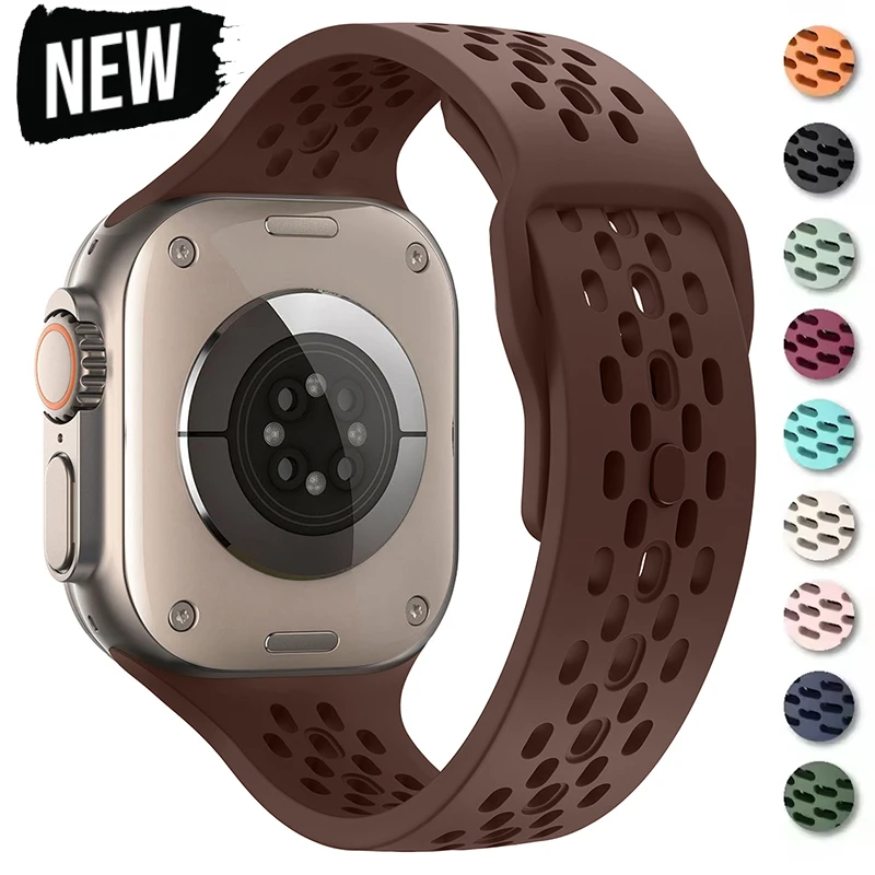 Atmungsaktives Silikonarmband für Apple Watch Ultra 4 3 2 49mm 46mm 45mm 41mm 44mm 42mm Armband für Iwatch Serie 12 11 10 9 8