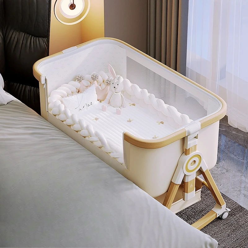 Crib Movable Portable Cradle Bed Foldable Newborn Splicing