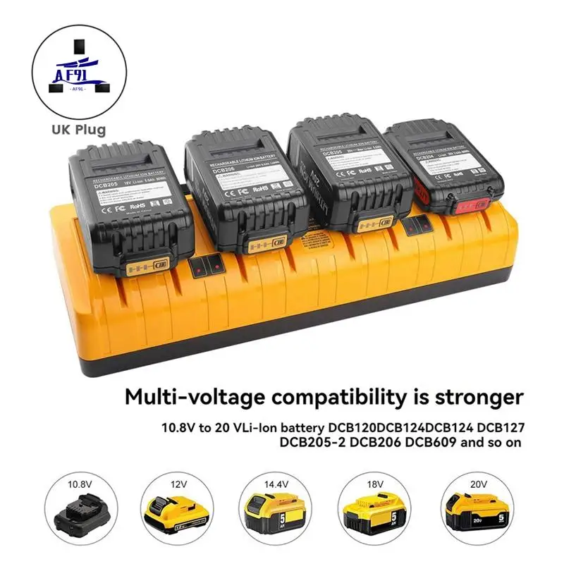 

AF91-Portable 4-Slot Charger DCB104 Replacement Charger For 20V Compatible With Multiple Batteries