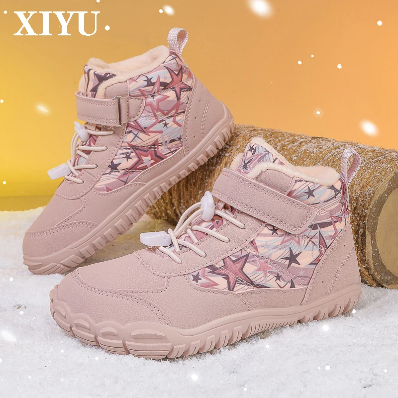 

XIYU Children's Winter Thickened Snow Boots Outdoor Non-slip And Warm Fleece Lining Waterproof High-top Children's Walking Shoes