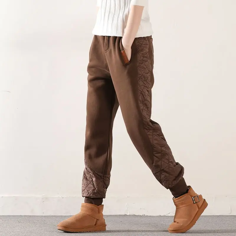Winter Fashion Women Pants Patchwork Plus Fleece Harem Solid Color Elastic Waist All-match Cotton Korean Big Size Warm Trousers
