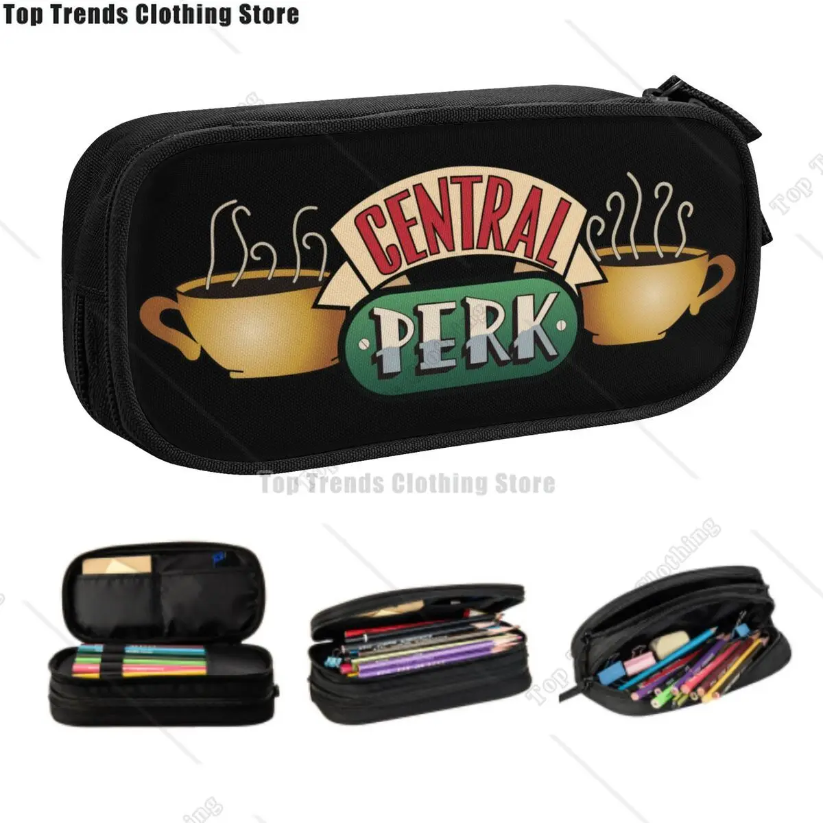 Kawaii Central Perk Friends Pencil Case for Boy Girl Big Capacity TV Show Pencil Box School Supplies