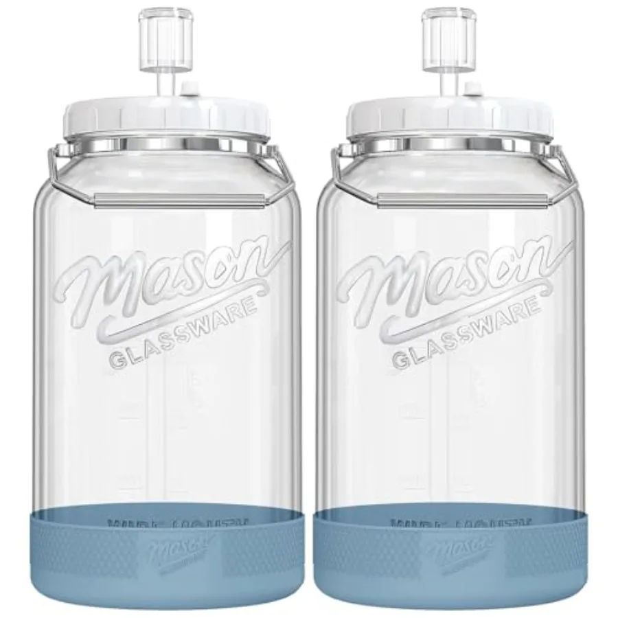 

2 Pack 1.5 Gallon Large Fermentation Jars with Airtight Lids and Airlocks Wide Mouth Glass Mason Jar for Mead Making Brewing -