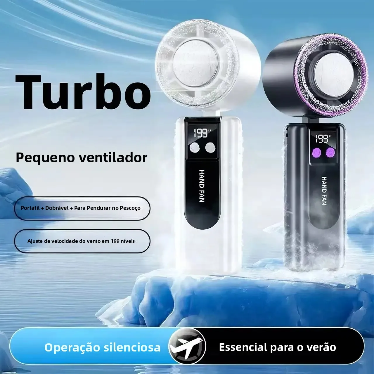 Ventilador portátil de refrigeração semicondutor, ventilador dobrável silencioso de alta velocidade, ventilador de resfriamento com gelo, ventilador de viagem ao ar livre para o verão