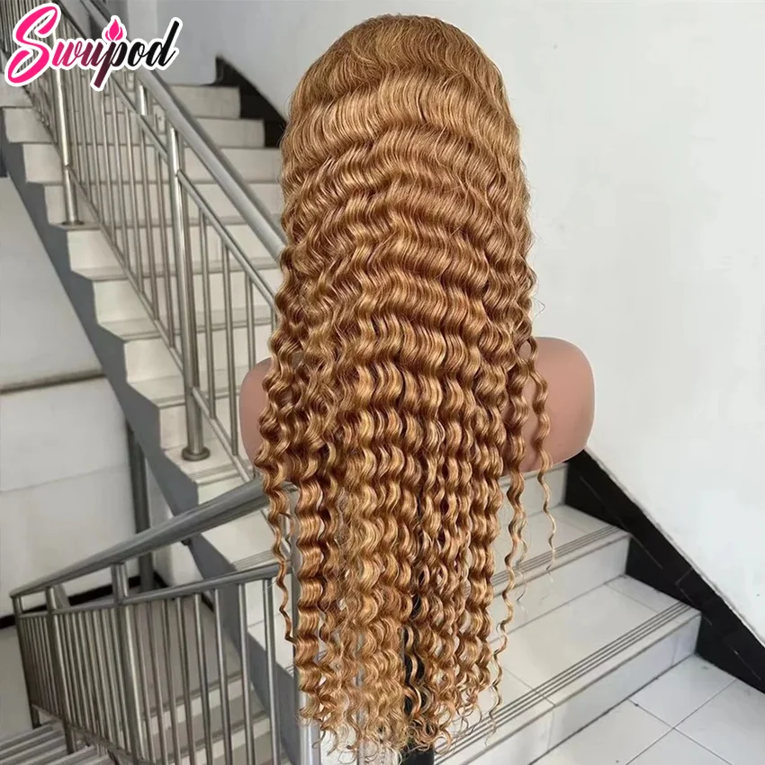 Swupod 200 Density Full 13x4 13x6 HD Lace Front Wig for Women Remy Human Hair Deep 4x4 Frontal Wig 27#Light Brown Color Glueless