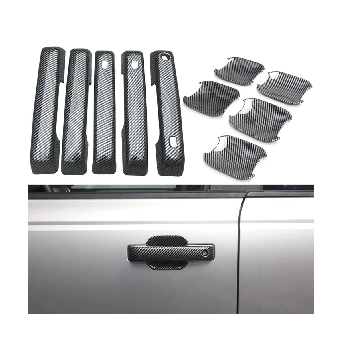 Car Door Handle Cover Inserts+Door Bowl Cover Kit for Ford Bronco 2021 2022 2023 4 Door Accessories ,ABS Carbon Fibre