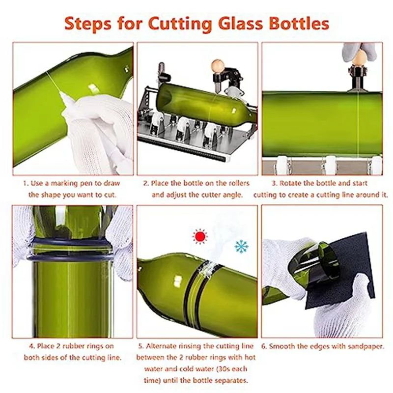 Glass Bottle Cutter - Professional DIY Glass Cutting Tool for Square, Round Bottles and Bottlenecks with Accessories