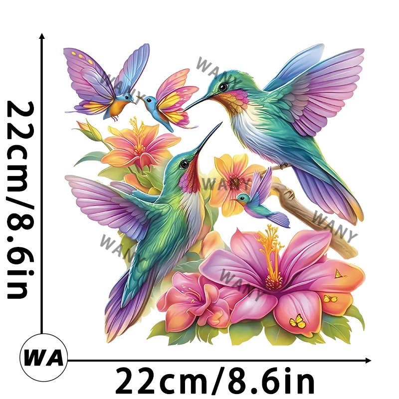 Kolibries En Mooie Bloemen Ijzeren Patch Dtf Transfers Klaar Om Warmte-Overdracht Afdrukken Op Kleding Ijzer Op Transfer