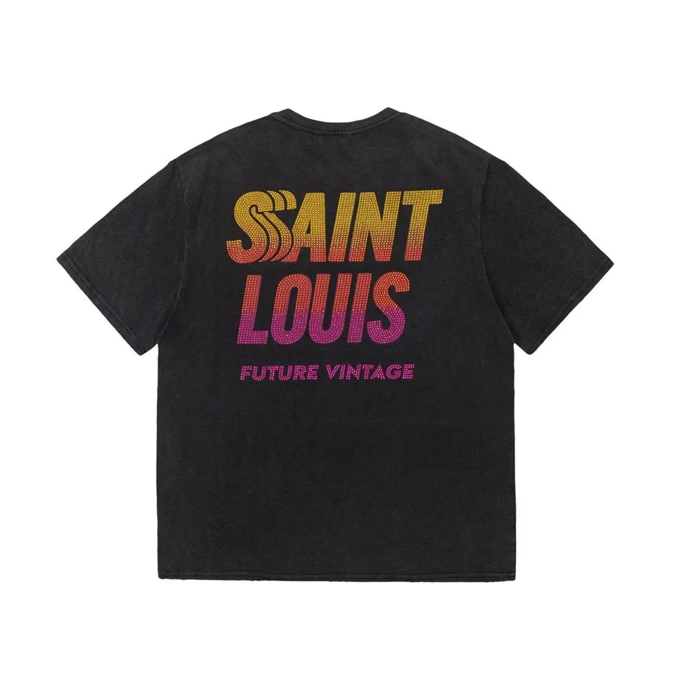 SSSAINT LOUIS ラインストーンTシャツ Outdoor Casual Sssaint Louis Sunset Crystal Bottom T-Shirt Flash