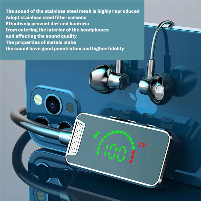 

-ABAB Bluetooth Headphones Neckband Wireless Earphones LED Display Hifi 9D Stereo Sports Headset Handsfree Calling