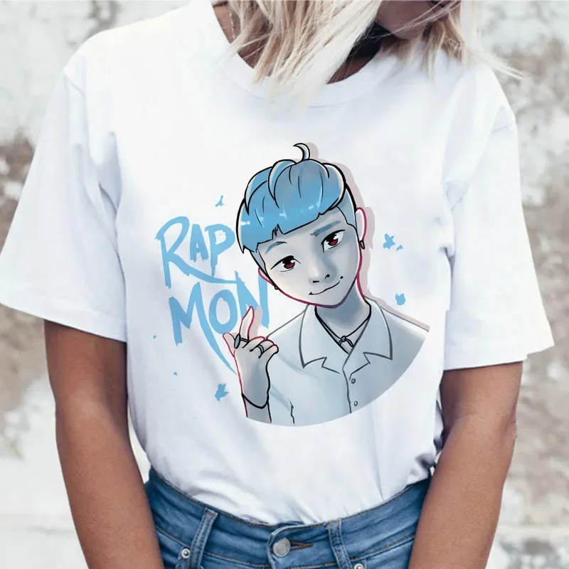 Amazon Jimin V Jungkook Topprinting White T-shirt Short Sleeves Cartoon Anime Women's Clothing Crew Neck Wish/ebay