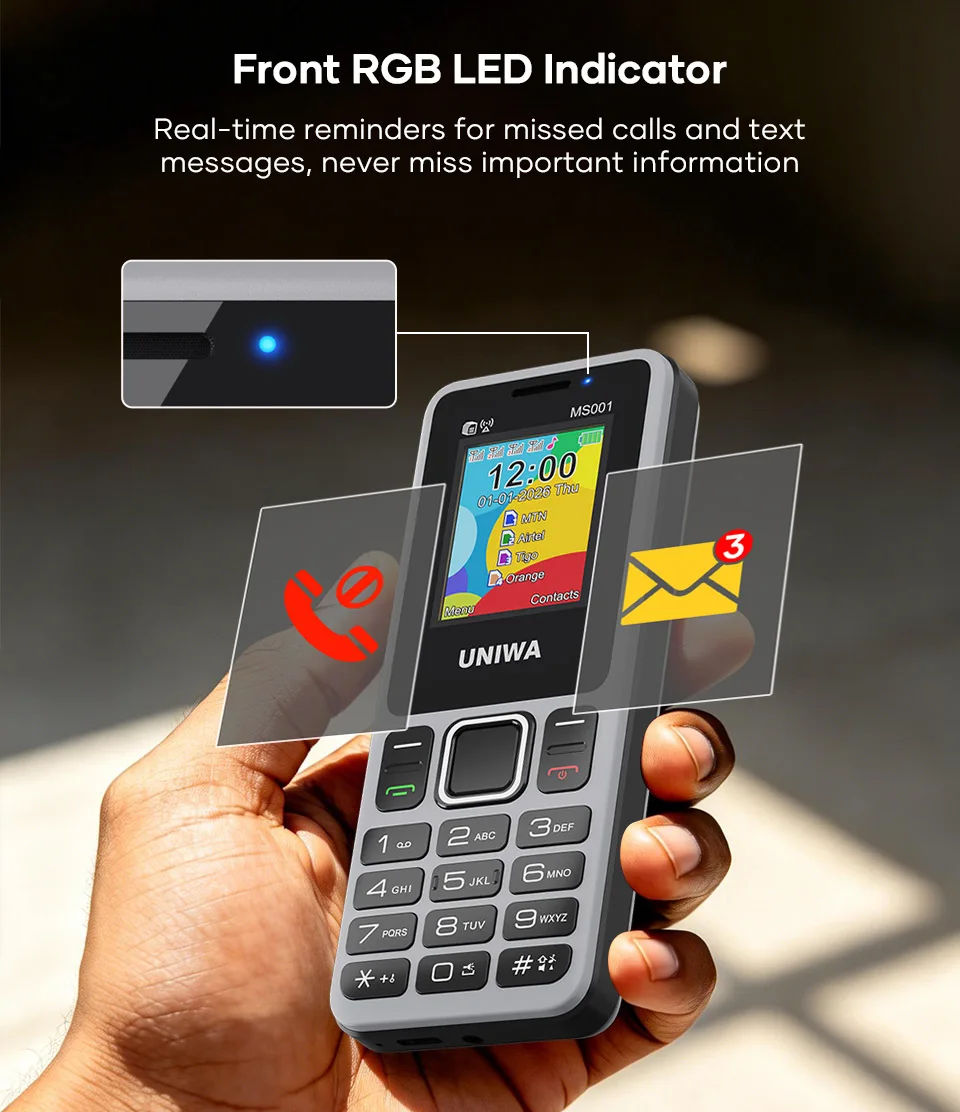 UNIWA MS001 GSM Feature Phone 4 SIM 4 Standby GSM Signal Booster Keypad Phone 1800mAh Battery 1.77 inch Senior Elder Cellphone
