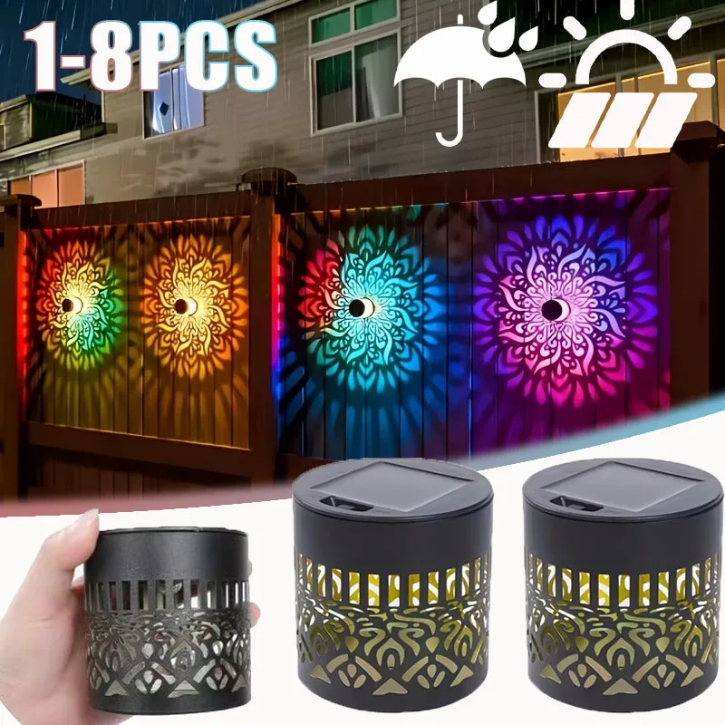 1-8PCS Solar Mandala Sunflower Wall Sconce Outdoor Garden Decorative Light Waterproof Landscape Lamp for Yard Home Exterior