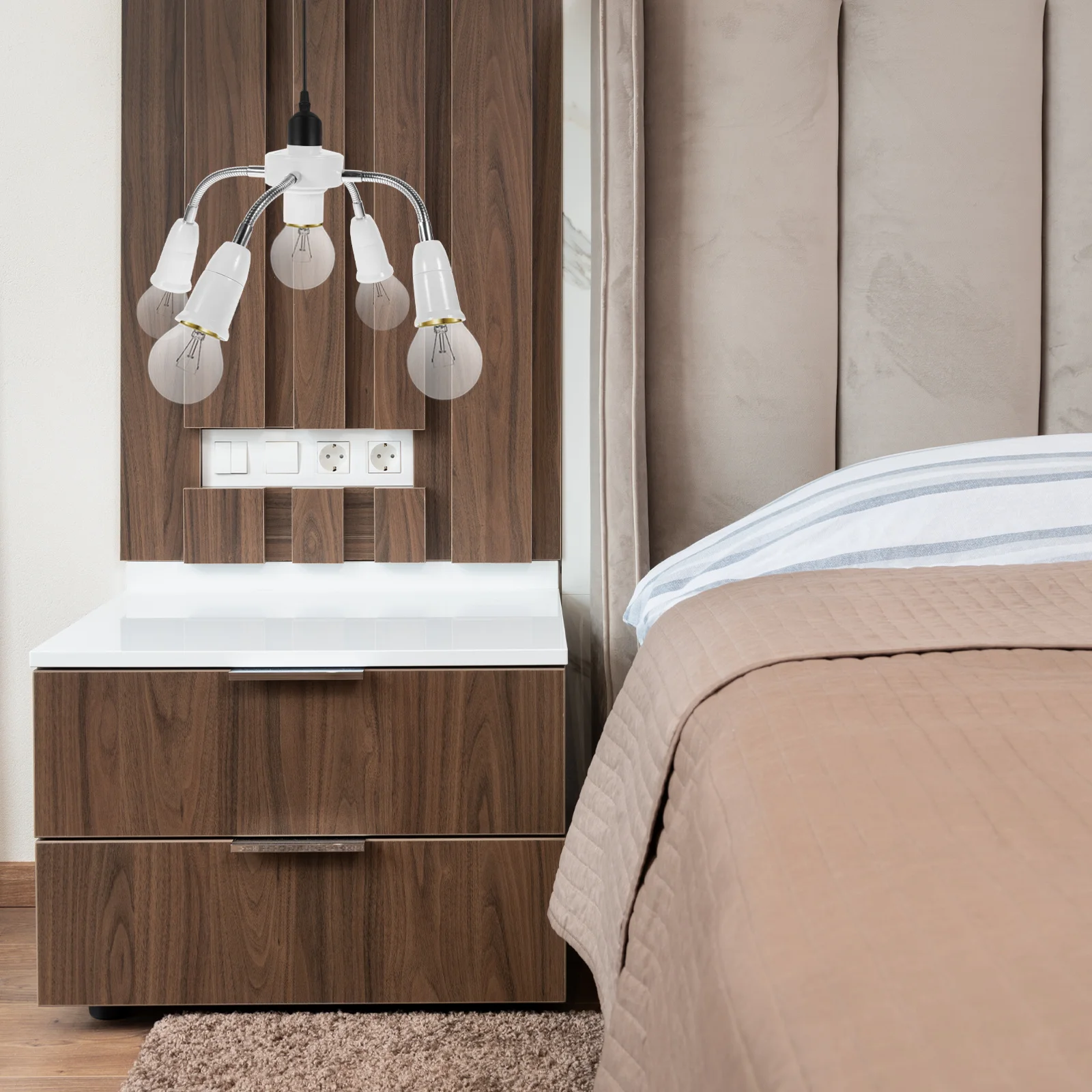 E27 إلى E27 خمسة رؤساء محول مأخذ التوصيل خرطوم مرن محول الضوء مع وظيفة دوران 360 درجة المقبس موسع