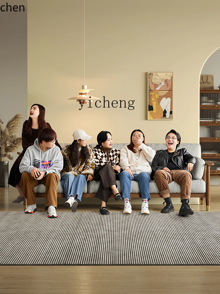 HYS solid wood three-person fabric sofa cotton and linen small apartment living room ash wood furniture