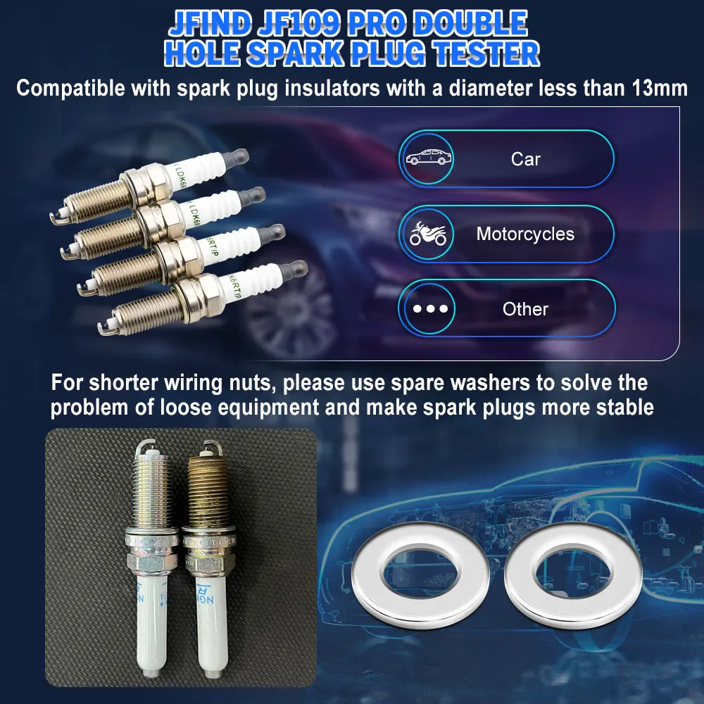 JFIND JF109 Pro Spark Plug Tester 0-6000rpm Work Frequency Auto Engine Ignition Coil Tester Spark Tester Tool for 12V
