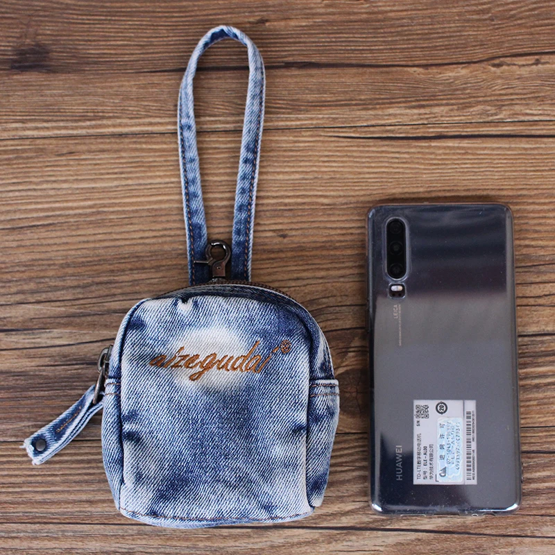 Original Fashion Cute  Denim Zipper Coin Purse Women's Simple Handheld Wallet Trendy Youth Polyester  Square Shape