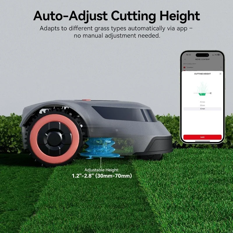 جزازة العشب الآلية MGC1000 مع أسلاك حدود 590 قدم لـ 0.25 أكر (1/4 أكر)، منحدر 45%، وقت تشغيل 70 دقيقة، إعادة شحن تلقائي #4