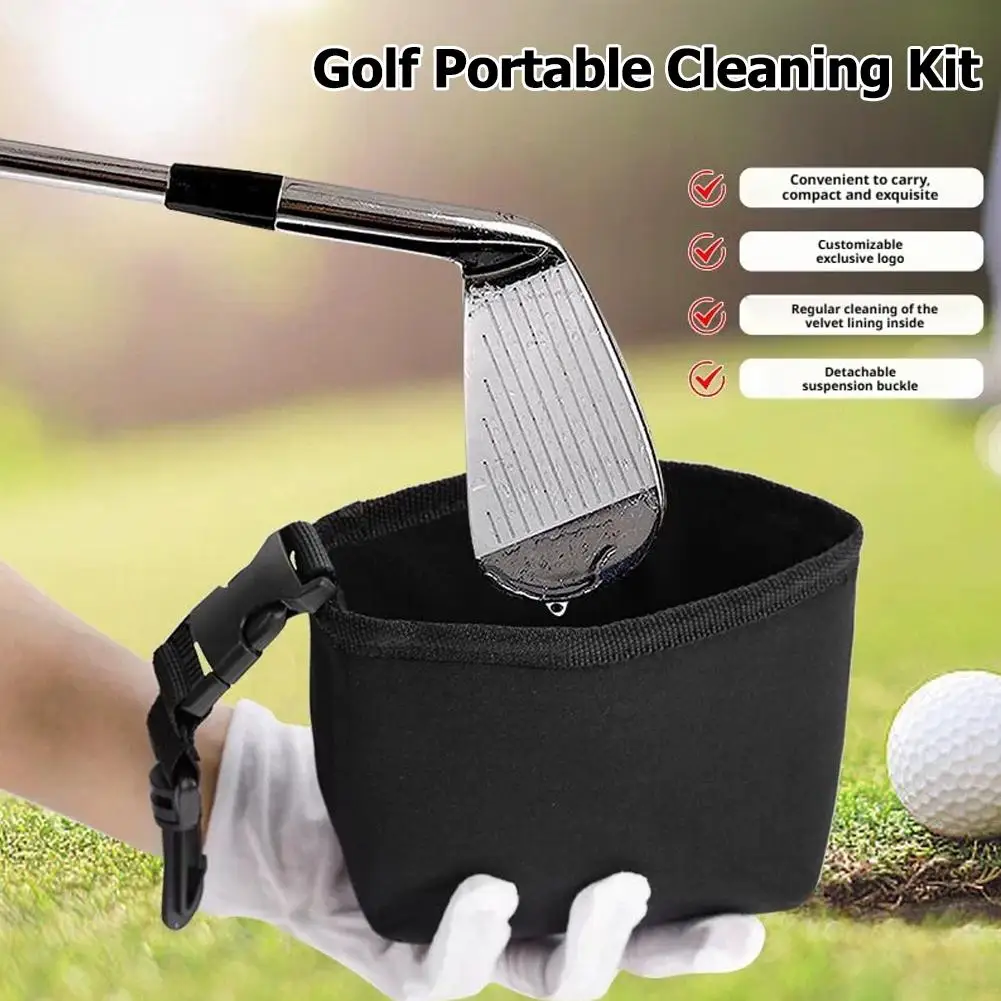 

Black golf cleaning bag, portable diving material simple golf cleaning bag, firm hook, golf club wiping bag