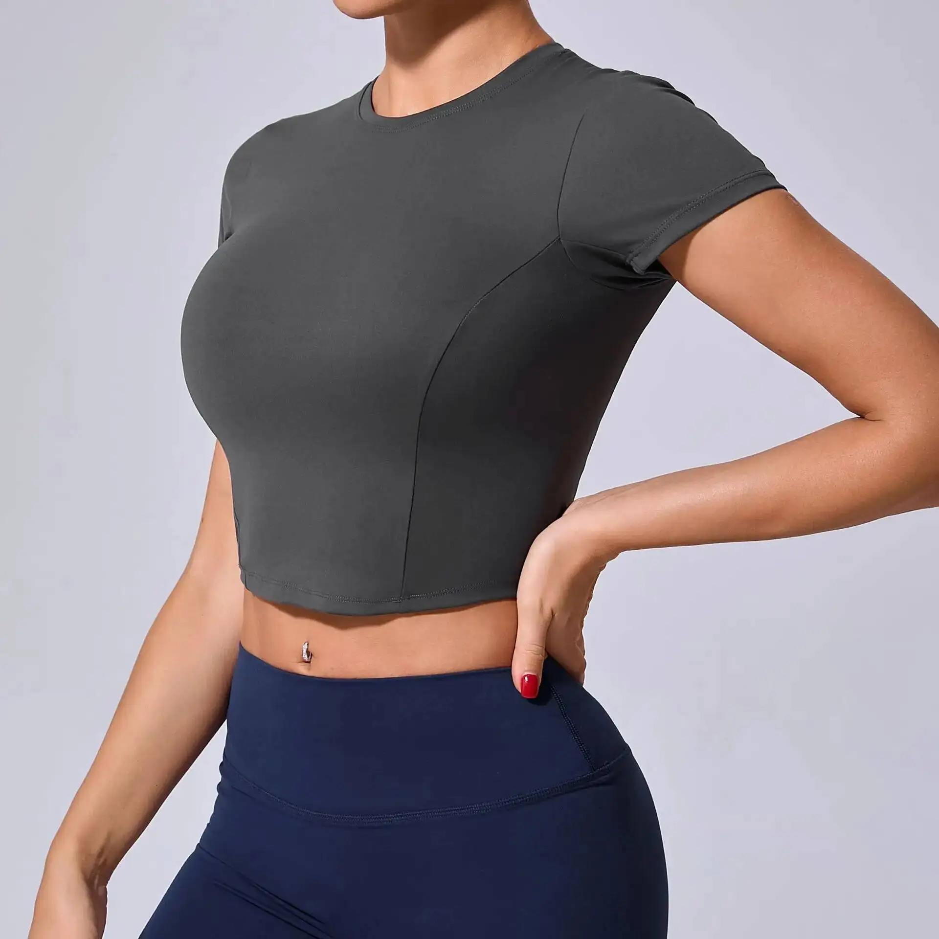 

Short Sleeve Sport Shirt Woman Yoga Workout Clothes Crop Breathable Quick Dry T-Shirt For Gym Sportwear Female Fiess Top