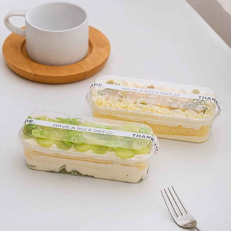 Rechteckige Dessertverpackungsbox, Sojamilchkuchen, Mille-Feuille-Mousse, Einweg-Backbox zum Mitnehmen, Tiramisu-Box, Kuchenbox, 20 Stück + Aufkleber – Detail 3