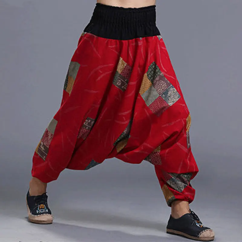 Aladdin Nepal Thailand Chinese Yunan Cross Pants Men Male Linen Vintage Trousers Hippie Hip Hop Bloomers Travelling Patalon