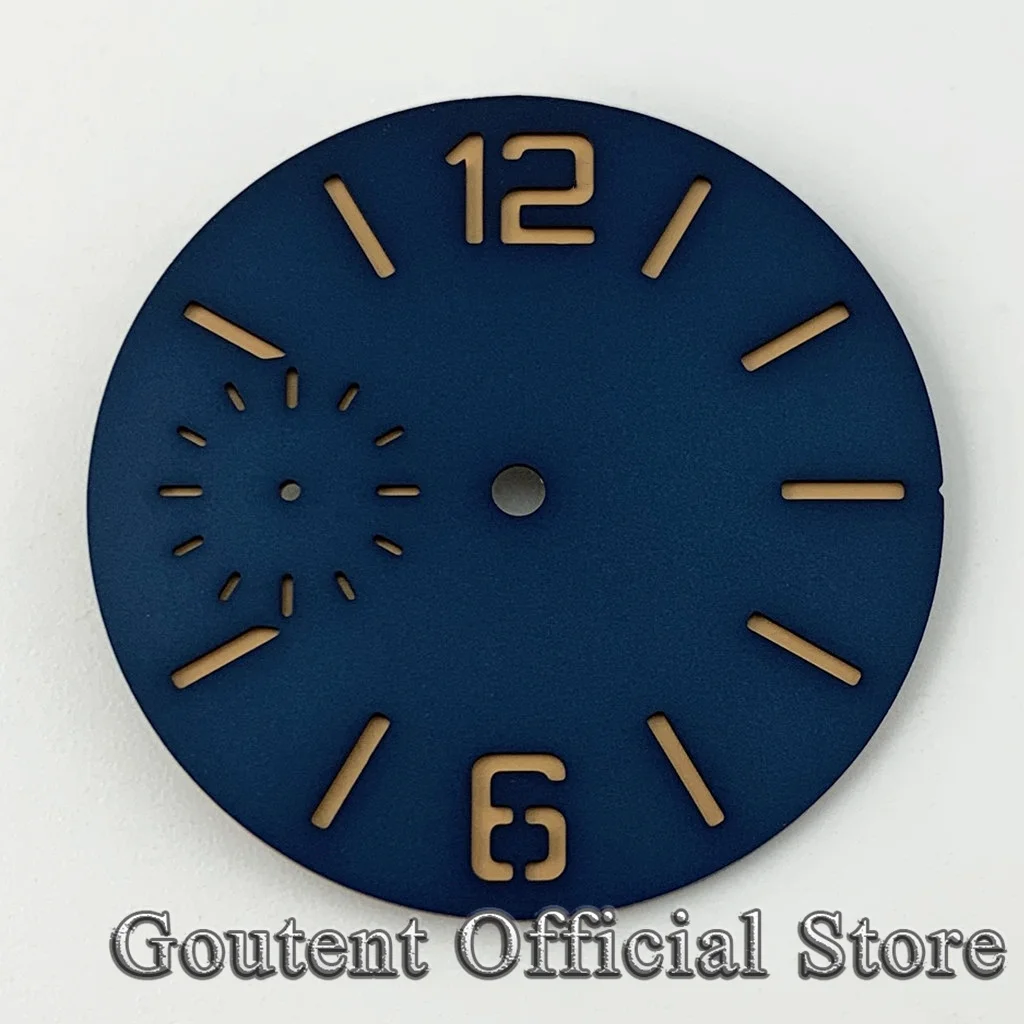 Goutent 38.5mm Blue Green Black White Sterile Watch Dial Orange Marks Fit ETA 6497 Seagull ST36 Movement Watch Faces