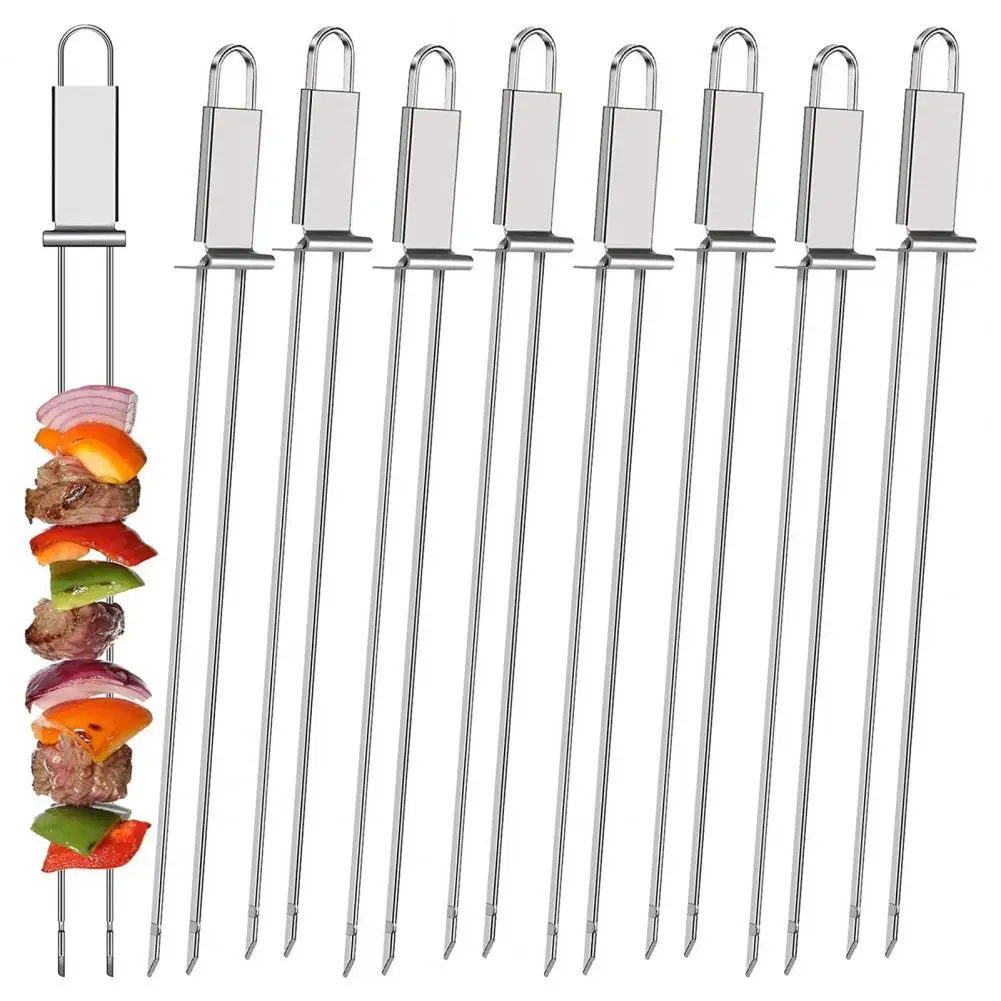 

Stainless Steel Double-Ended BBQ Fork Semi-automatic Design Reusable Barbecue Supply Outdoor Home BBQ Accessories Tools